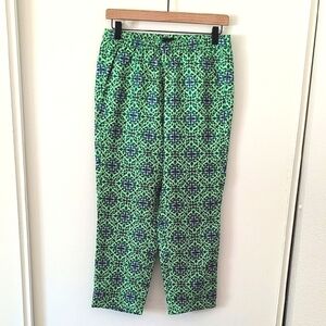 J.Crew Womens 2 Pull On Pants Green Medallion Floral Print Silk Casual Classic